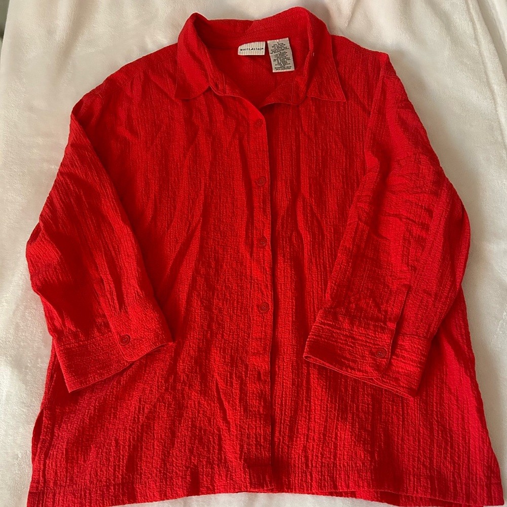 Red Ribbed Button Up